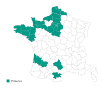 Répartition de Rhododendron ponticum en France